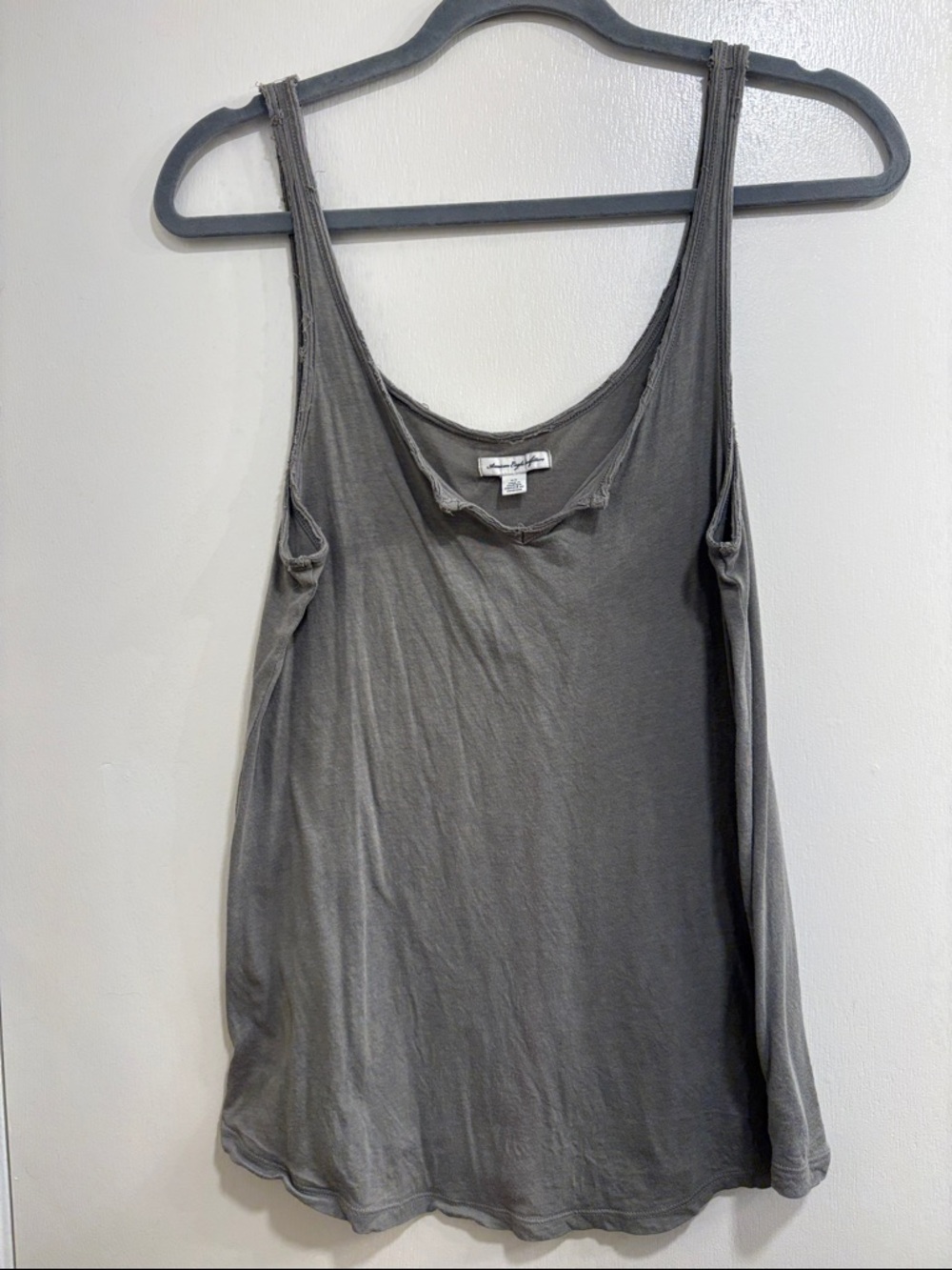 Y2K American Eagle Outfitters Gray Fringed Scoop Neck Tank Top
